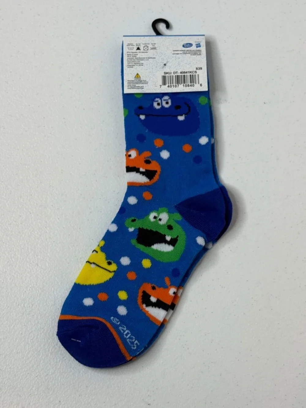 Hungry Hungry Hippos Kids Crew Socks Size 7-10 Blue